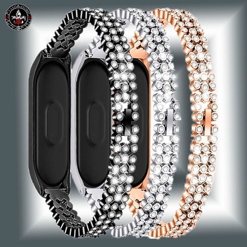 Imagen 2 de 5 de Pulsera Malla Para Mi Band 5 Y 6 Acero Inox Con Strass