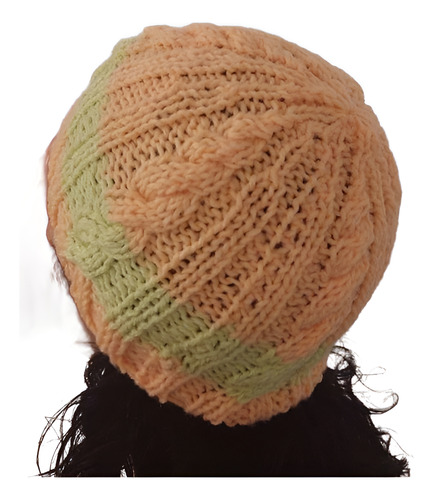 Gorro De Lana Tejido A Mano Artesanal Gs02 Único Adulto Salmón Rayado