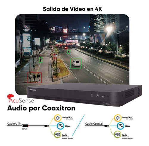 Hikvision Kit Dvr 4 Canales Turbohd + 4 Canales Ip 8 Megapixel (4k) + 500gb Hdd Ids-7204huhi-m1/s/a-500 Tecnología Acusense Con Audio Por Coaxitron 1 Bahía De Disco Duro + 4 Entradas De Alarma