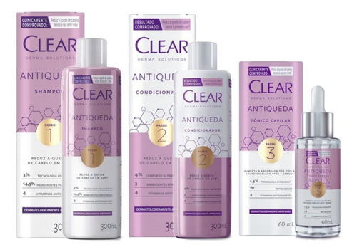 Kit 1 Shampoo Clear Derma Fem + 1 Condicionador + 1 Tônico