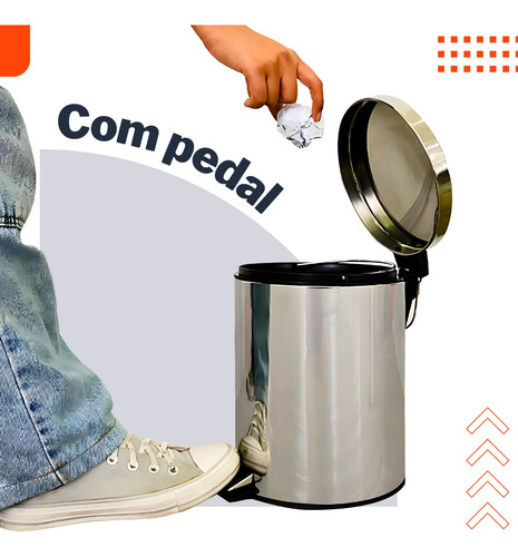 Lixeira Inox Com Pedal Banheiro Cesto Removível Cozinha