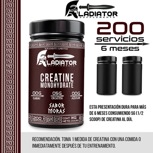 Creatina Gladiator 1 K + Gluteo Peptonas De Regalo Moras - Sin Sabor