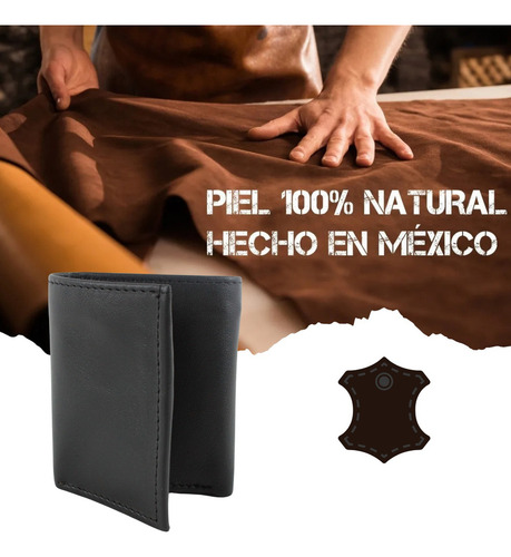 Cartera Triple Premium Hombre Cierre Interno Piel Genuina Negro