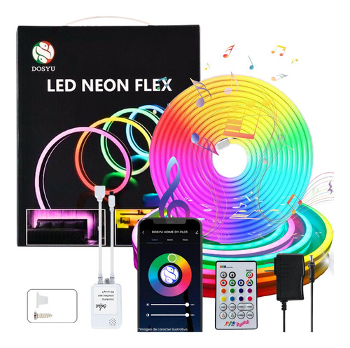 Tira Led Neón Flex Rgb  Multicolor App Audioritmico 5 Mts 8cm*16cm Ip65 Recortable Sumergible Alta Calidad
