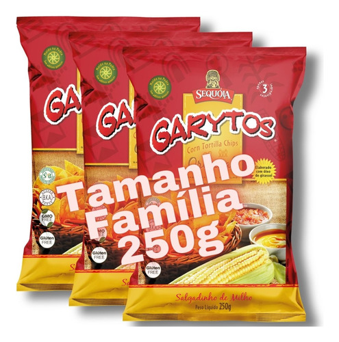 Nachos Garytos Chips Salgadinho De Milho 250g - 03 Unidades