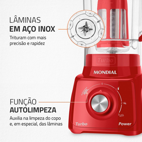 Liquidificador L-99 Turbo Power 2,2l 550w Rojo Mondial