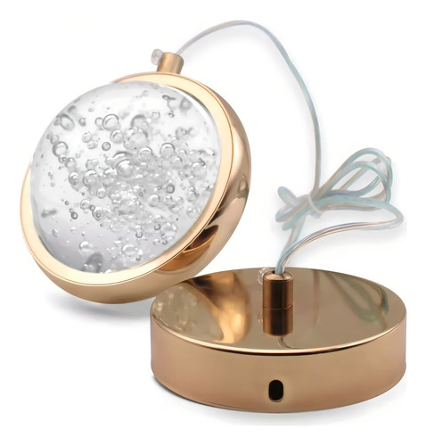 2 Pendentes Cristal Bolhas Led 3 Cores Gold Saturno Esfera