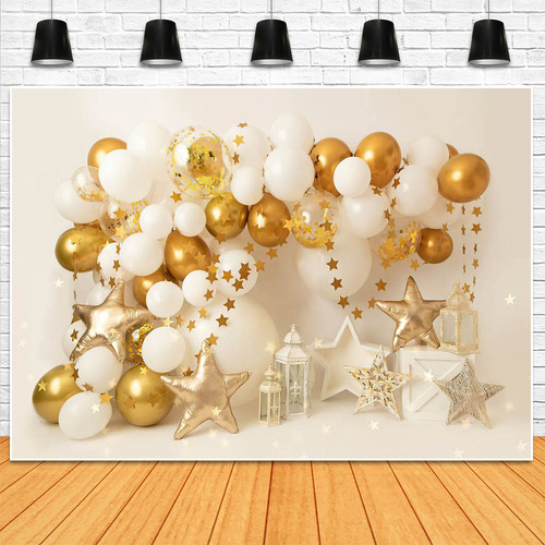 Bebé Cumpleaños Fondo Fotografico Globos Dorados Y Blancos
