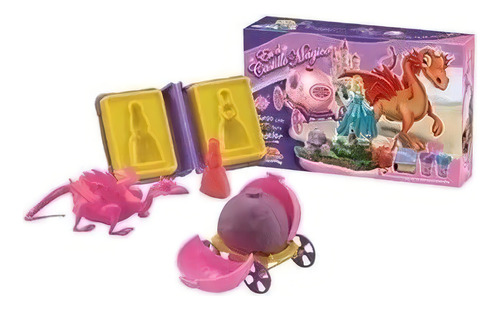 Juego Masas Carroza Y Dragon Con Libro En El Castillo Masa Color Rosa