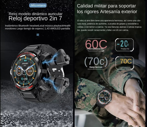 Gh Reloj Inteligente Para Hombre Bluetooth 2 En 1 Con Audífonos