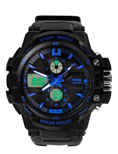 Reloj Skmei Anadigi 0990 para hombre, negro y azul