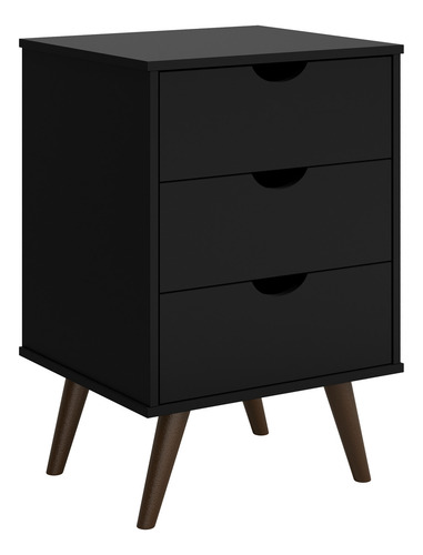 Mesa De Cabeceira 3 Gavetas Pé Palito Retrô Preto Damasco