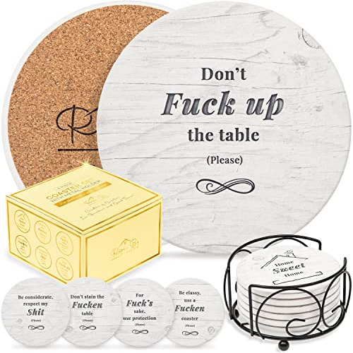 Funny Coasters For Drinks Absorbent With Holder - 6 Cer...