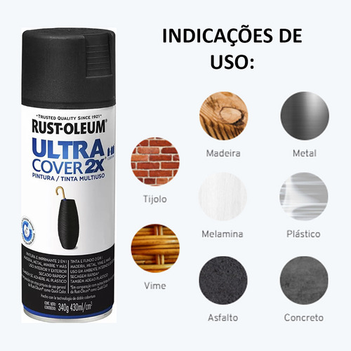 Tinta spray Ultra Cover Color 340 ml Rust Oleum Rex Matte Black