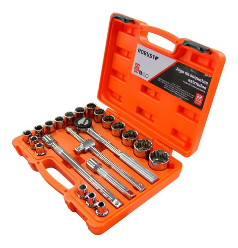 Imagem 4 de 4 de Maleta Jogo Soquete Estriado 8 A 32mm 1/2'' 22 Pçs Robust