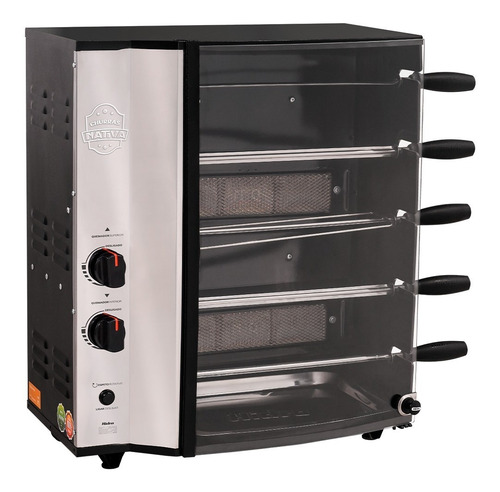 Churrasqueira Automática A Gás Giratória Inox Bivolt Preta