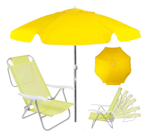 Kit Cadeira De Praia Sunny Dobrável+guarda-sol 1,60m Amarelo