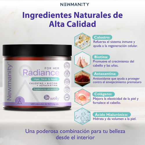 Radiance Colageno, Omega 3 Y Biotina Newmanity 180 Caps