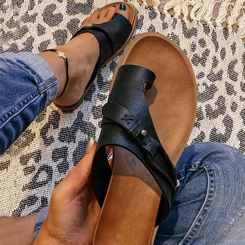 Sandalias Planas C De Verano De Color Liso Para Mujer
