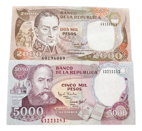Billetes Colombia 2000 Y 5000 Pesos 1994  Excelente Estado 
