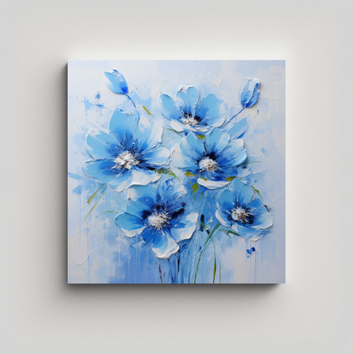 20x20cm Cuadro Decorativo Paisaje Azul Flores Estilo Hermoso