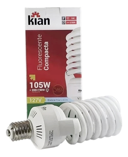 Lâmpada Compacta Espiral 105w 127v E40 Branco Frio Kian