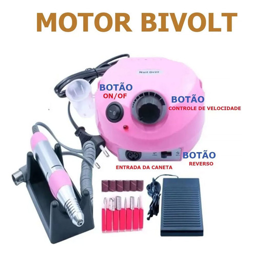 Kit Manicure Completo Sun 5 Led Uv Cabine Lixadeira Elétrica