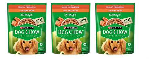 Alimento Dog Chow Pouch Perros Minis Pequeños Salmón 100g X3