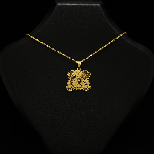 Cadena Y Dije Perro Bulldog Inglés Mascota Oro 18k Oro 18k 45 Cm