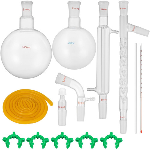 Kit Matraz Fondo Redondo 1000 Ml Destilacion Ebullición Lab