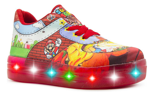 Tenis Para Niño Con Luces Mario Bros Video Juego Luigi 15-21