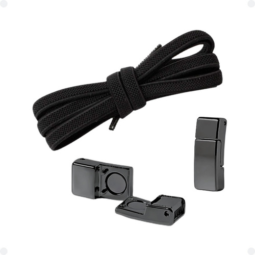 Cadarço Elástico Com Fecho Magnético Metal Cores Par Cor Preto