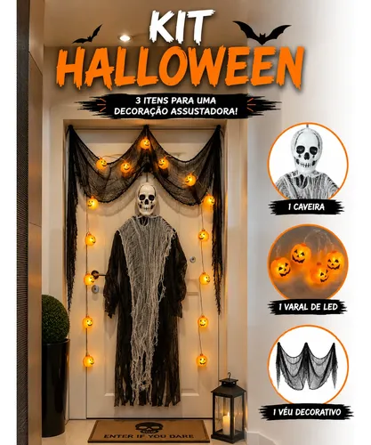 Decoração Halloween Enfeite Dia Das Bruxas Caveira Led Porta