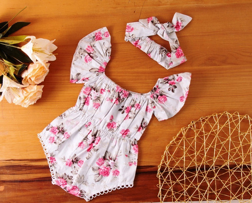 Body Bebê De Menina Infantil Mesversário Floral 100% Algodão