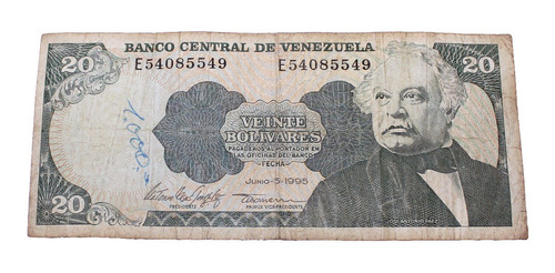 Billete De 20 Bolívares 5 Junio 1995 Serial E54085549