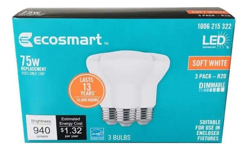 Bombillo, Focos Led, Ilum Ecosmart 75 W Equivalente R20 Reg