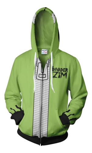 Invasor Zim Sudadera Con Cremallera Disfraz De Cosplay Verde