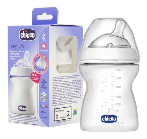 Mamadeira Transparente Fluxo Medio 2m+ Step Up 250ml Chicco