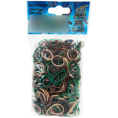 Bandas Camo De Goma Con 24 C-clips (600 Count).