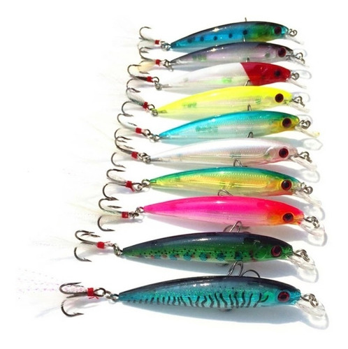 Pack 10 Señuelos De Pesca, Anzuelo, Tipo Rapala 