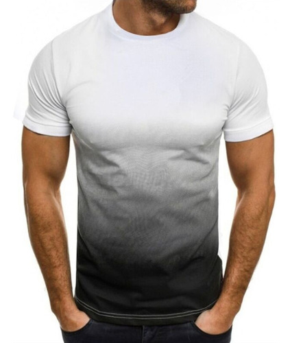 Camisa Manga Corta Con Degradado Cuello Redondo Para Hombre