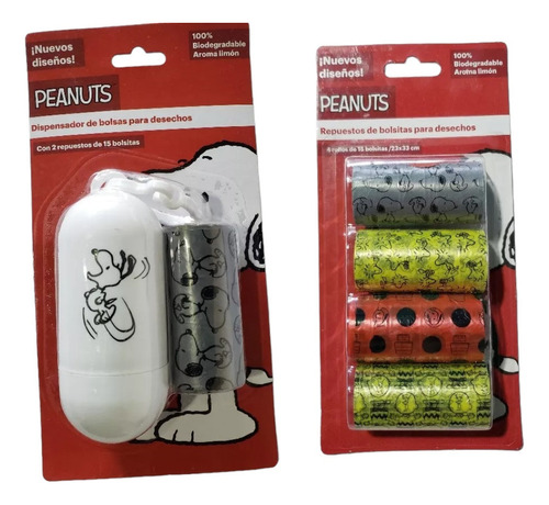 Dispensador Bolsas P/ Desecho De Perro Snoopy Peanuts + Roll