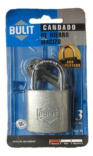 Candado De Hierro Macizo De 40 Aro Cementado 3 Llaves Bulit Color Gris