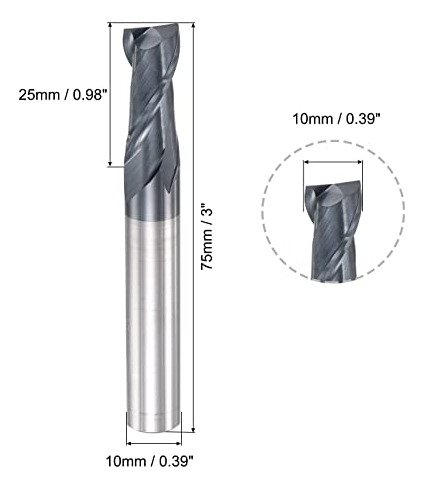 Fresa Cnc Altin Hrc45 2 Flautas De 10 Mm - Uxcell