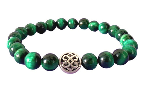 Pulsera Ojo De Tigre Verde Nudo Celta Elasticada Vikingo Mod