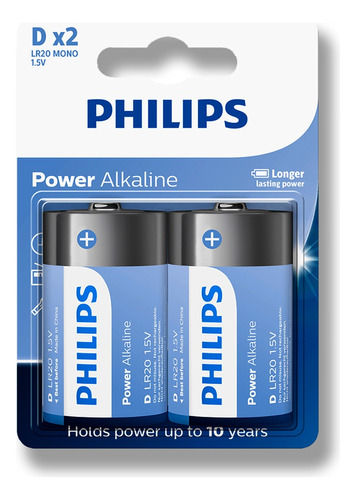 Pilhas Alcalina D Philips Bateria Grande Lr20 2 Unidades