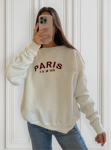 Buzo Nylon Over Frisa Bordado Mujer Paris