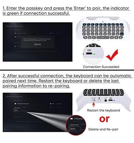 Meneea Teclado Controlador Inalámbrico Para Ps5, Bluetooth 3