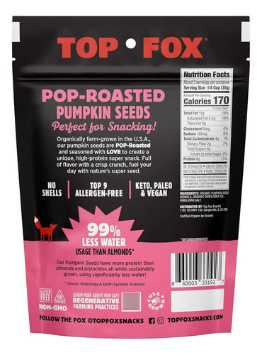 Top Fox Snacks - Semillas De Calabaza Tostadas Orgánicas | S