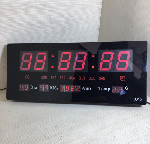 Relógio Ns Iluminação Digital Led De Parede 40cm Vermelho Preto
